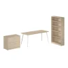 New Vista 72"W Desk with Lateral File Cabinet and Bookcase, Natural Elm (VST011NESU) Office Desks