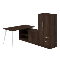 Vista 60"W L Shaped Desk with Low Storage Cabinet and Wardrobe, Black Walnut (VST010BW) L-Desks