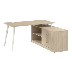 Clearance Vista 60"W L Shaped Desk with Low Storage Cabinet, Natural Elm (VST006NE) L-Desks