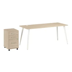 Sale Vista 72"W Desk with 3 Drawer Mobile File Cabinet, Natural Elm (VST001NESU) Office Desks