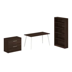 Best Vista 60"W Desk with Lateral File Cabinet and Bookcase, Black Walnut (VST012BWSU) Office Desks