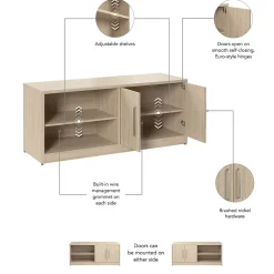 Clearance Vista Low Storage Cabinet with Doors and Shelves, Natural Elm (VSS160NE) Storage Cabinets