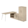 Clearance Vista 72"W L Shaped Desk with Low Storage Cabinet and Wardrobe, Natural Elm (VST009NE) L-Desks