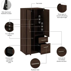 Best Vista Wardrobe Cabinet with Drawers, Black Walnut (VSS130BWK) Storage Cabinets