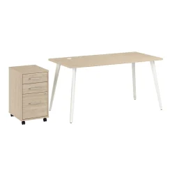 Clearance Vista 60"W Desk with 3 Drawer Mobile File Cabinet, Natural Elm (VST002NESU) Office Desks