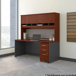 Westfield 72"W Office Desk with Hutch and Mobile File Cabinet, Hansen Cherry/Graphite Gray (SRC080HCSU) Computer Desks