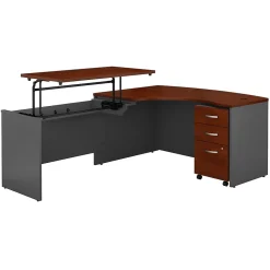 Clearance Westfield 60"W Left Hand 3 Position Sit to Stand L Desk w/ File Cabinet, Hansen Cherry (SRC127HCSU) Standing Desks