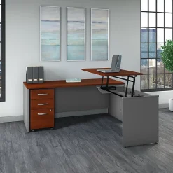 Hot Westfield 72"W 3 Position Sit to Stand L Desk with Mobile File Cabinet, Hansen Cherry (SRC125HCSU) Standing Desks