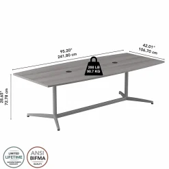 96W x 42D Boat Shaped Conference Table with Metal Base, (99TBM96PGSVK) Conference Room Tables