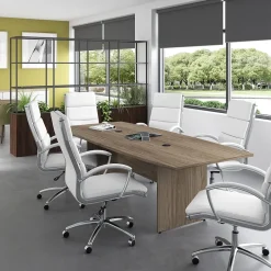 Clearance 96W x 42D Boat Shaped Conference Table with Wood Base, Modern Hickory (99TB9642MHK) Conference Room Tables