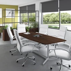 Sale 96W x 42D Boat Shaped Conference Table with Metal Base, Black Walnut (99TBM96BWSVK) Conference Room Tables