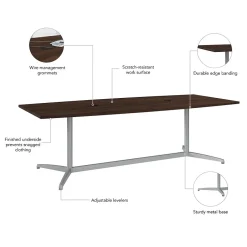 Sale 96W x 42D Boat Shaped Conference Table with Metal Base, Black Walnut (99TBM96BWSVK) Conference Room Tables