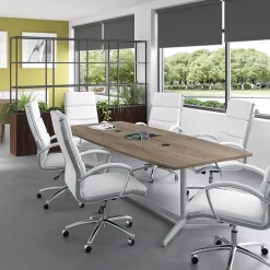 Hot 96W x 42D Boat Shaped Conference Table with Metal Base, Modern Hickory (99TBM96MHSVK) Conference Room Tables