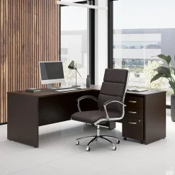 Best Westfield 72"W L Shaped Desk with 42W Return and Mobile File Cabinet, Mocha Cherry (SRC166MRSU) L-Desks