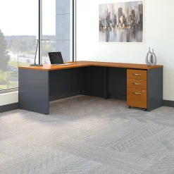 New Westfield 72W L Shaped Desk with 48W Return and Mobile File Cabinet, Natural Cherry (SRC001NCSU) L-Desks