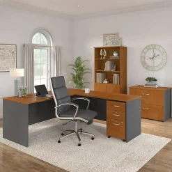 New Westfield 72W L Shaped Desk with 48W Return and Mobile File Cabinet, Natural Cherry (SRC001NCSU) L-Desks