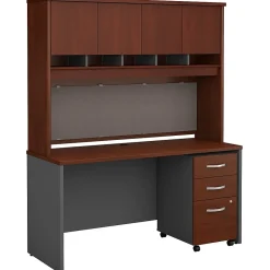 Sale Westfield 60"W Office Desk with Hutch and Mobile File Cabinet, Hansen Cherry (SRC014HCSU) Computer Desks