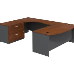 Clearance Westfield Bow Front Left Handed U Shaped Desk with Lateral File Cabinet, Hansen Cherry (SRC019HCLSU) Office Desks