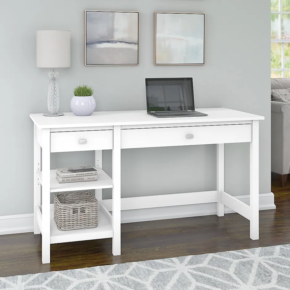 Broadview 54"W Computer Desk with Shelves, Pure White (BDD154WH-03) Computer Desks