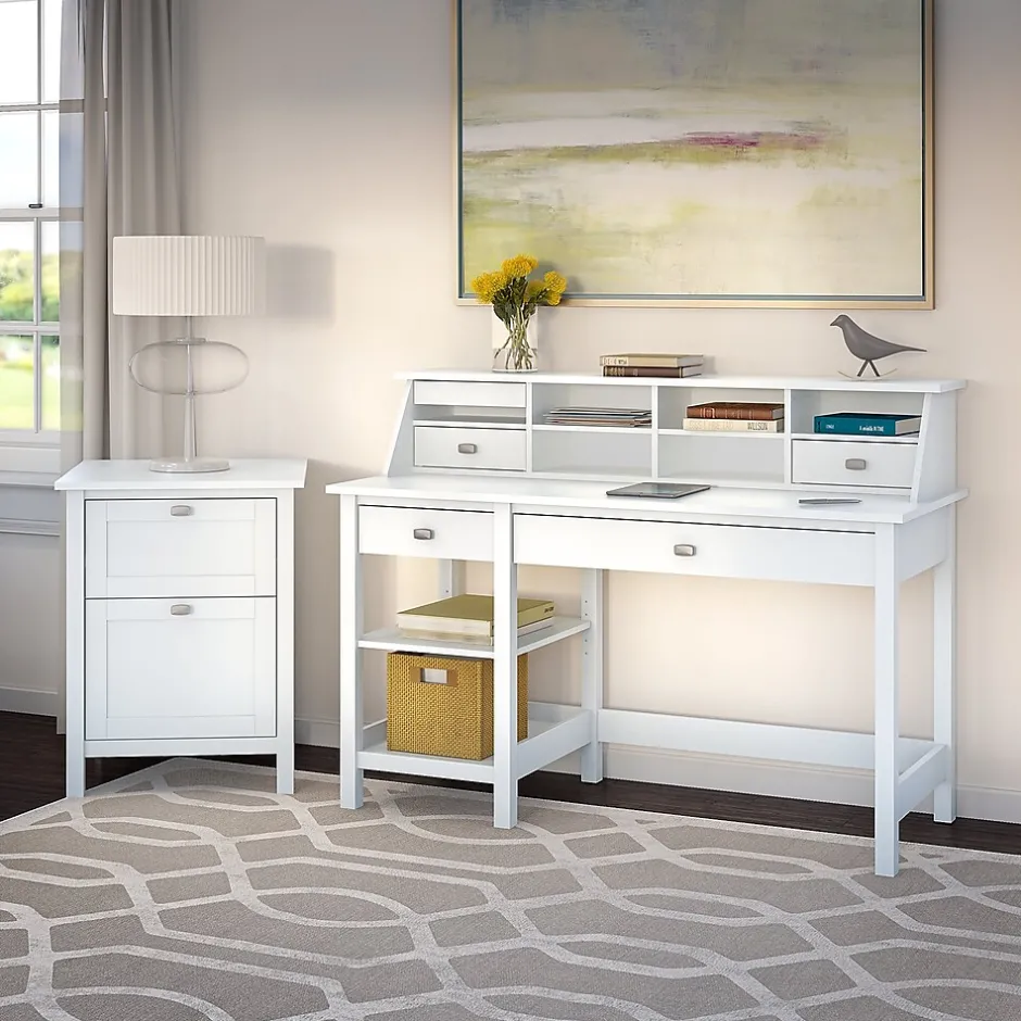 Broadview 54"W Computer Desk with Shelves, Pure White (BDD154WH-03) Computer Desks