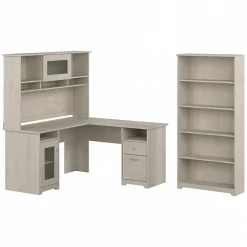 Online Cabot 60" L-Shaped Desk with Hutch and 5-Shelf Bookcase, (CAB011LW) Office Desks