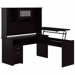 Best Cabot 60"W 3 Position Sit to Stand L Shaped Desk with Hutch, Espresso Oak (CAB045EPO) Standing Desks