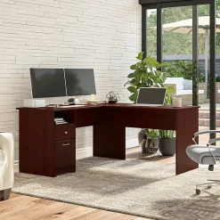 Discount Cabot 60"W L Shaped Computer Desk with Drawers, (CAB044HVC) Office Desks
