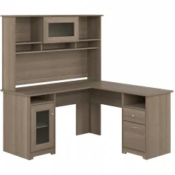 Clearance Cabot 60"W L Shaped Computer Desk with Hutch and Storage, (CAB001AG) L-Desks
