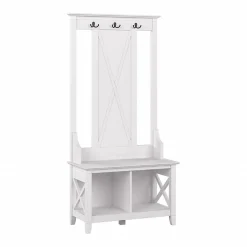 Best Key West 66" Hall Tree with Shoe Storage Bench, Pure White Oak (KWS166WT-03) Storage Cabinets