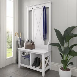 Best Key West 66" Hall Tree with Shoe Storage Bench, Pure White Oak (KWS166WT-03) Storage Cabinets