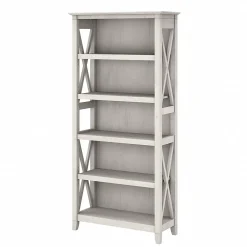 Best Key West 66"H 5-Shelf Bookcase with Adjustable Shelves, Linen White Oak Laminated Wood (KWB132LW-03) Bookcases