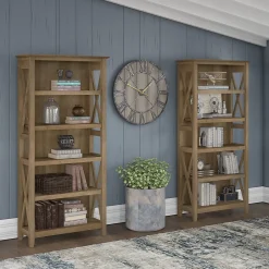 Outlet Key West 66"H 5-Shelf Bookcase with Adjustable Shelves, Reclaimed Pine Laminated Wood, 2/Set (KWS046RCP) Bookcases