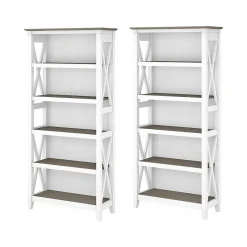 Sale Key West 66"H 5-Shelf Bookcase with Adjustable Shelves, Shiplap Gray/Pure White Laminated Wood, 2/Set (KWS046G2W) Bookcases
