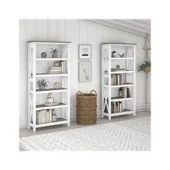 Sale Key West 66"H 5-Shelf Bookcase with Adjustable Shelves, Shiplap Gray/Pure White Laminated Wood, 2/Set (KWS046G2W) Bookcases