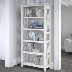 Discount Key West 5-Shelf 66"H Bookcase, Pure White Oak (KWB132WT-03) Bookcases