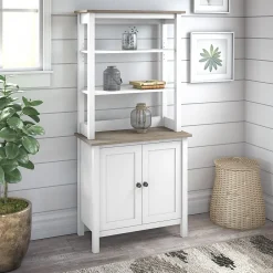 Best Mayfield 5-Shelf 66"H Standard Bookcase with Doors, Pure White/Shiplap Gray (MAY019GW2) Bookcases