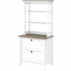 Outlet Mayfield 2-Shelf 66"H Standard Bookcase with Drawers, Pure White/Shiplap Gray (MAY018GW2) Bookcases