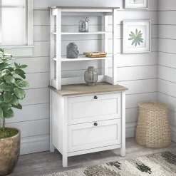 Outlet Mayfield 2-Shelf 66"H Standard Bookcase with Drawers, Pure White/Shiplap Gray (MAY018GW2) Bookcases