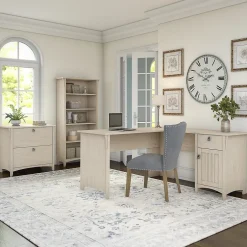 Best Salinas 60"W L Shaped Desk with Lateral File Cabinet and 5 Shelf Bookcase, (SAL003AW) Office Desks