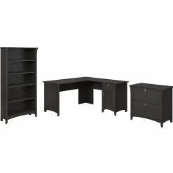 Discount Salinas 60"W L Shaped Desk with Lateral File Cabinet and 5 Shelf Bookcase, (SAL003VB) L-Desks