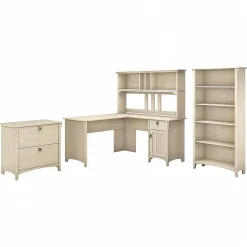 Clearance Salinas 60"W L Shaped Desk with Hutch, Lateral File Cabinet and 5 Shelf Bookcase, (SAL007AW) Office Desks