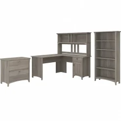 Sale Salinas 60"W L Shaped Desk with Hutch, Lateral File Cabinet and 5 Shelf Bookcase, (SAL007DG) L-Desks