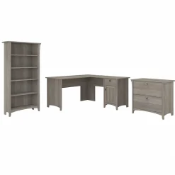 Salinas 60"W L Shaped Desk with Lateral File Cabinet and 5 Shelf Bookcase, (SAL003DG) L-Desks
