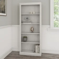 Clearance Saratoga 72"H 5-Shelf Bookcase with Adjustable Shelves, Linen White Oak Laminate (W1645C-03) Bookcases