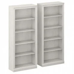 Clearance Saratoga 72"H 5-Shelf Bookcase with Adjustable Shelves, Linen White Oak Laminate, 2/Set (SAR008LW) Bookcases