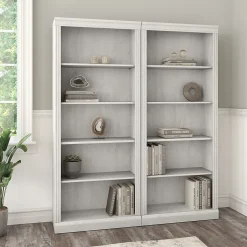 Clearance Saratoga 72"H 5-Shelf Bookcase with Adjustable Shelves, Linen White Oak Laminate, 2/Set (SAR008LW) Bookcases