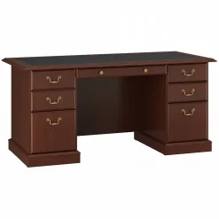 Best Saratoga 66"W Executive Desk with Drawers, Harvest Cherry/Black (EX45666-03K) Corner Desks