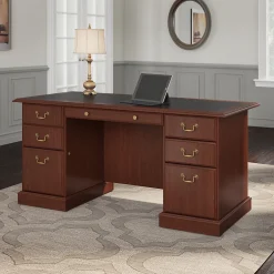 Best Saratoga 66"W Executive Desk with Drawers, Harvest Cherry/Black (EX45666-03K) Corner Desks