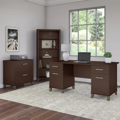 Best Somerset 60"W Office Desk with Lateral File Cabinet and 5 Shelf Bookcase, (SET013MR) Computer Desks