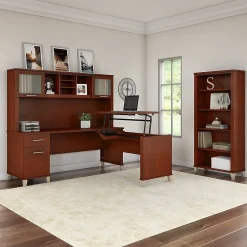 Hot Somerset 72"W 3 Position Sit to Stand L Shaped Desk with Hutch and Bookcase, (SET017HC) L-Desks